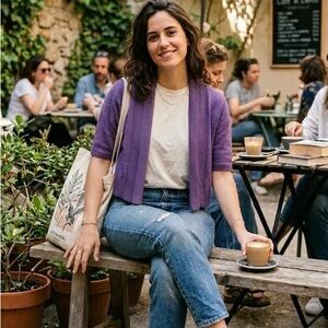Eileen Fisher Purple Short-Sleeve Open Cardigan